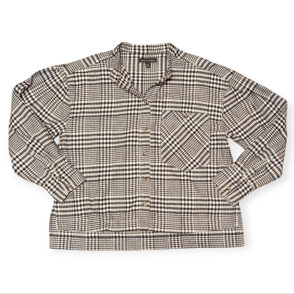 Banana Republic Women's Piazza Flannel Shirt Relaxed Organic Cotton Plaid Pleat